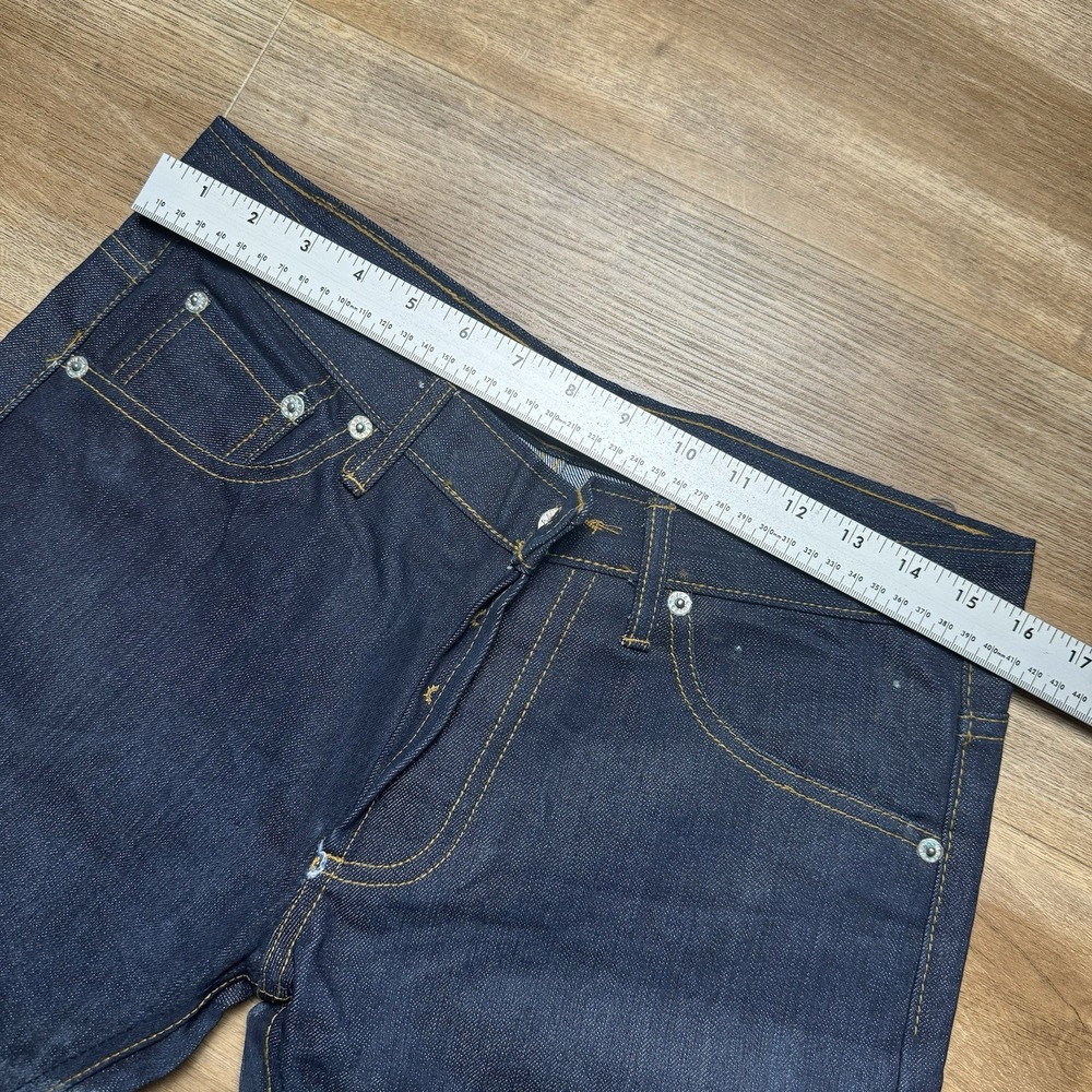 Selvedge Jeans Mens 32x29 Indigo Blue Selvedge Raw Denim Button Fly Dark Wash - Picture 9 of 13